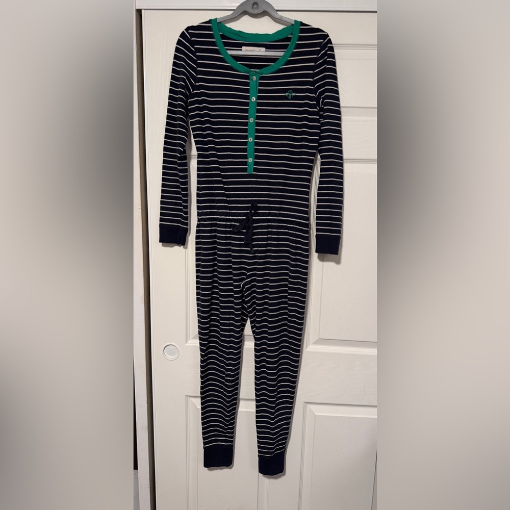 Gilly Hicks Sidney Pajama Striped One Piece Blue White Green‎ Buttery Soft Y2K